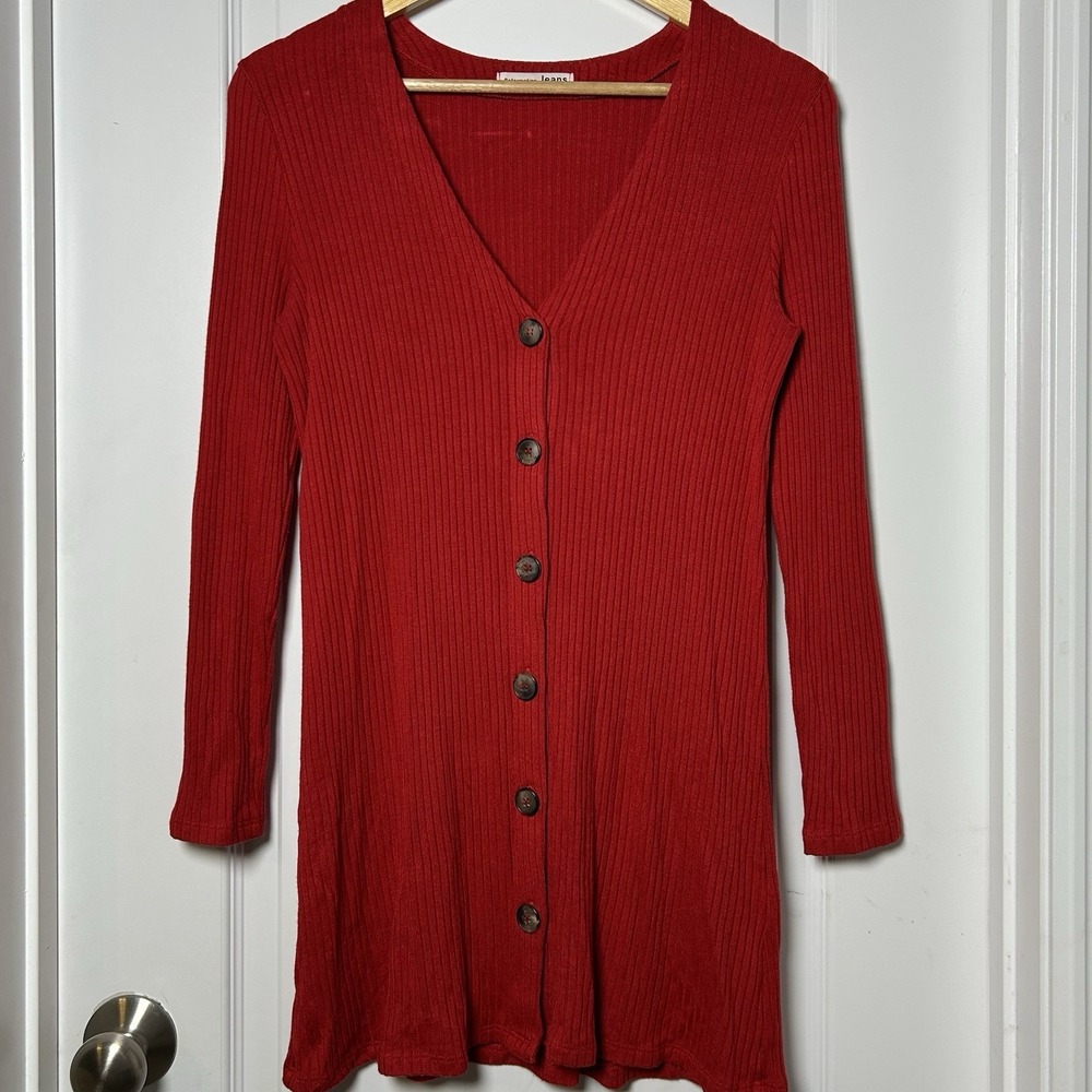 Reformation Jeans Made in USA TENCEL Modal Ribbed Red Button Front Mini Dress